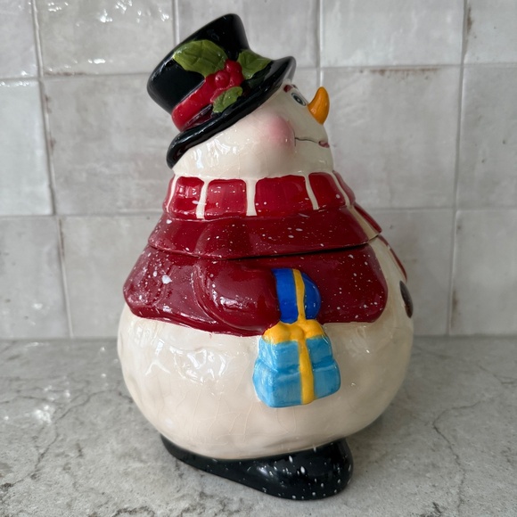 Vintage Frosty Snowman Christmas Cookie Jar Ceramic 11" Excellent Condition - Picture 4 of 8